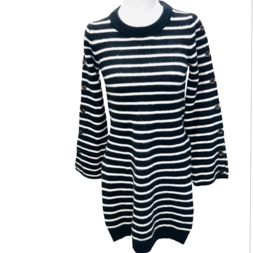 MADEWELL Wool Black White Stripe Side Slit Sweater Long Sleeve Size Small - Picture 2 of 12
